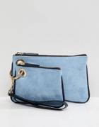 Asos Design Double Zip Top Wristlet Clutch Bag - Blue