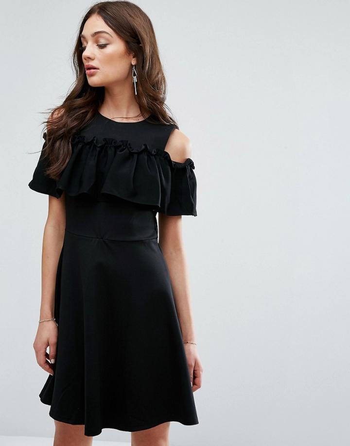 Y.a.s Frill Detail Cold Shoulder Dress - Black