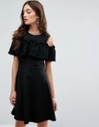 Y.a.s Frill Detail Cold Shoulder Dress - Black