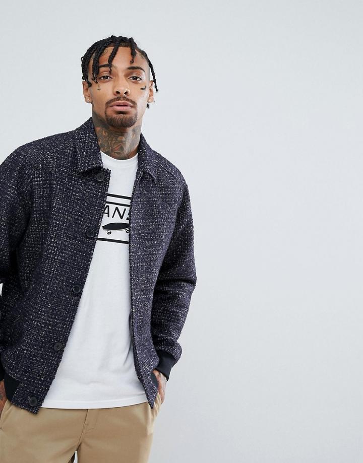 Asos Wool Mix Harrington Jacket In Check - Black
