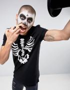 Asos Halloween Longline T-shirt With Skeleton Rib Cage In Black - Black