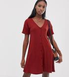 Asos Design Tall Marl Rib Button Through Swing Dress - Red