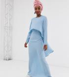 Verona Long Sleeve Layered Maxi Dress In Blue