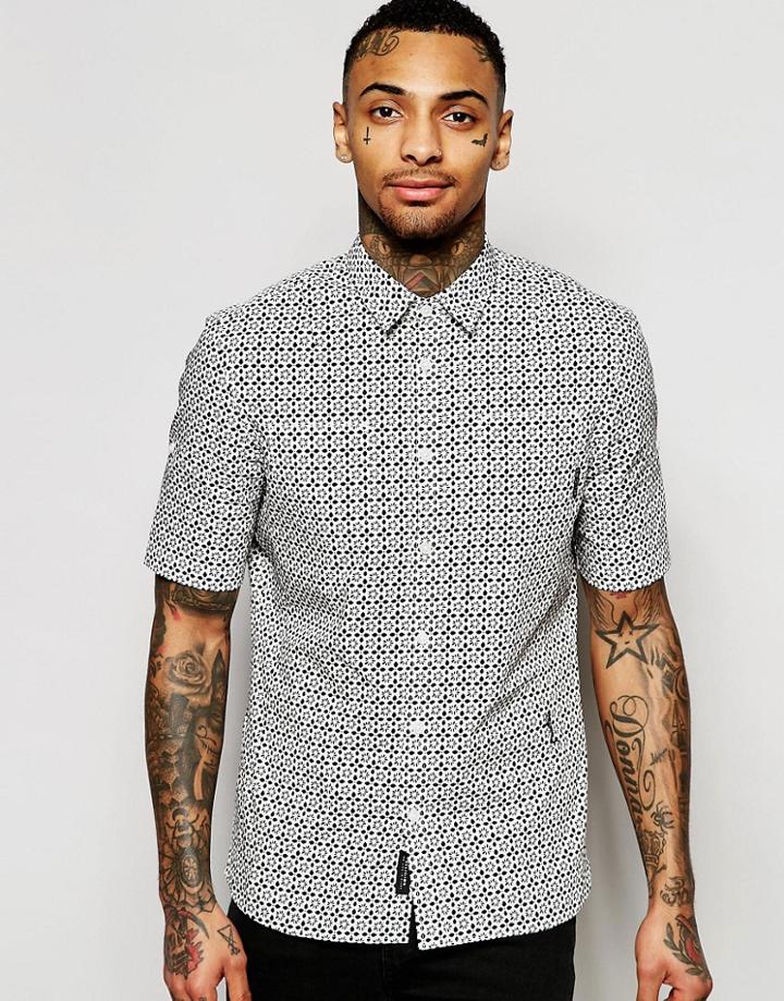 Religion Short Sleeve Shirt With All Over Mini Floral Print - White