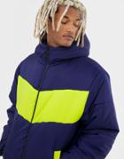 Collusion Color Blocked Puffer Jacket In Navy - Navy