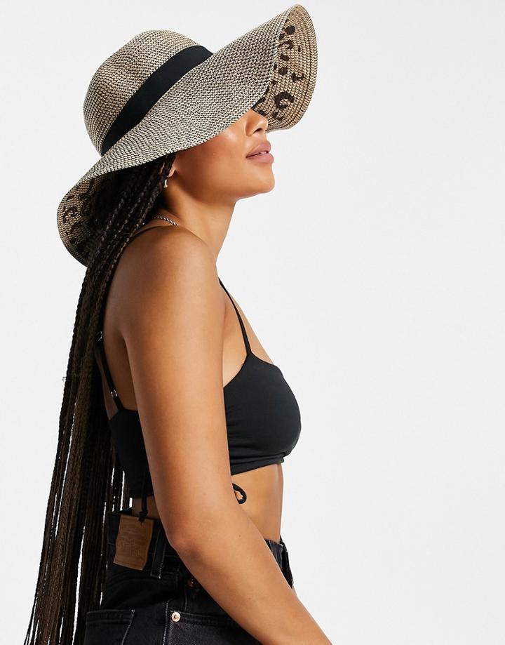 My Accessories London Floppy Straw Hat With Leopard Print-neutral