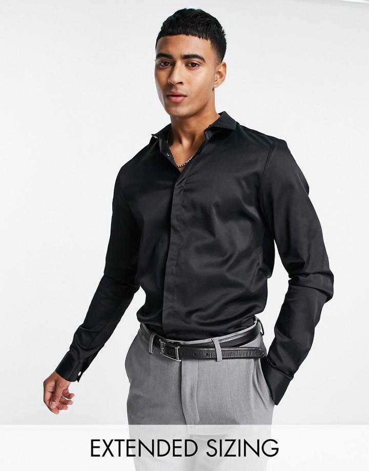 Asos Design Premium Formal Slim Sateen Shirt In Black