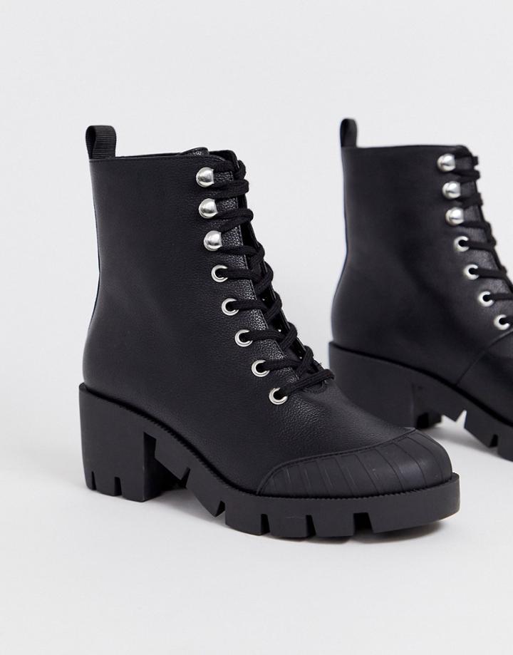 Asos Design Ripple Chunky Lace Up Boots In Black