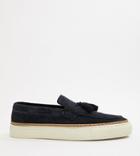 Asos Design Loafers In Navy Suede With White Sole - Navy