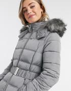 New Look Belted Padded Jacket In Gray-grey