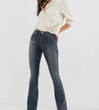 Asos Design Tall Super Low Rise Flare Jeans In Dark Stone Wash Blue