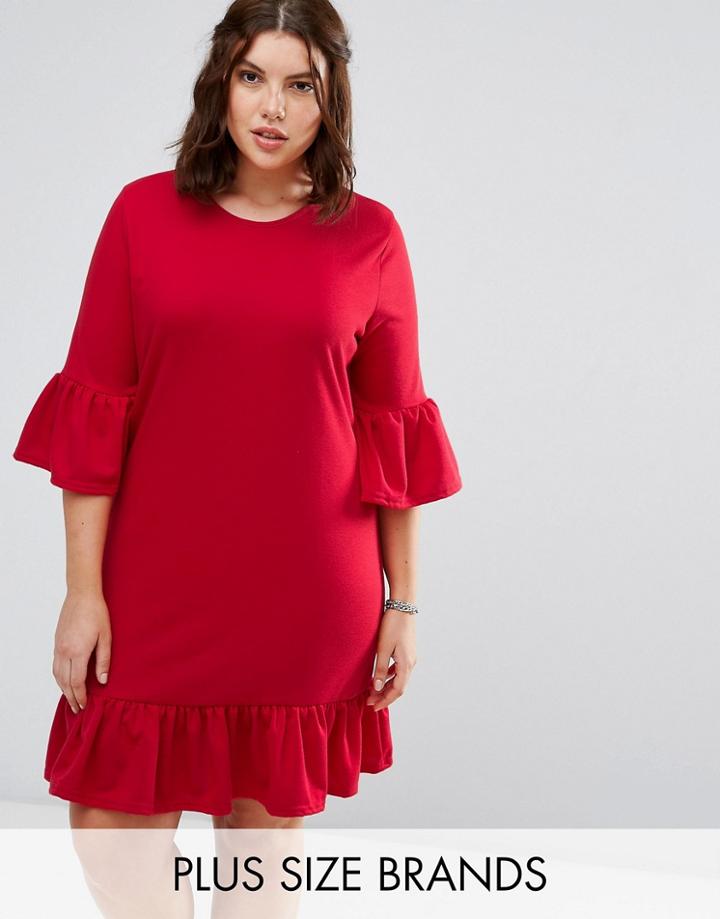 Alice & You Extreme Frill Sleeve And Hem Shift Dress - Red
