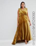 Asos Curve Red Carpet Velvet Drape Maxi Dress - Yellow