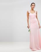 Club L Bridesmaid Bandeau Maxi Dress With Applique Embroided Lace Detail - Pink