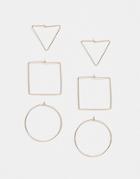Asos Design Pack Of 3 Fine Hoop Earrings In Geo Shapes In Gold Tone