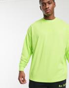 Asos Design Oversized Long Sleeve T-shirt With Visions Embroidery In Neon Green - Green