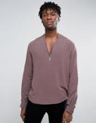 Asos Regular Fit Viscose Shirt With V Neck In Mauve - Purple