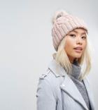 Stitch & Pieces Cable Pom Beanie In Blush Pink - Pink