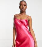Asyou Satin Asymmetric Strap Cami Mini Dress In Pink