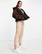 Asos Design Bonded Sherpa Jacket With Hood In Brown