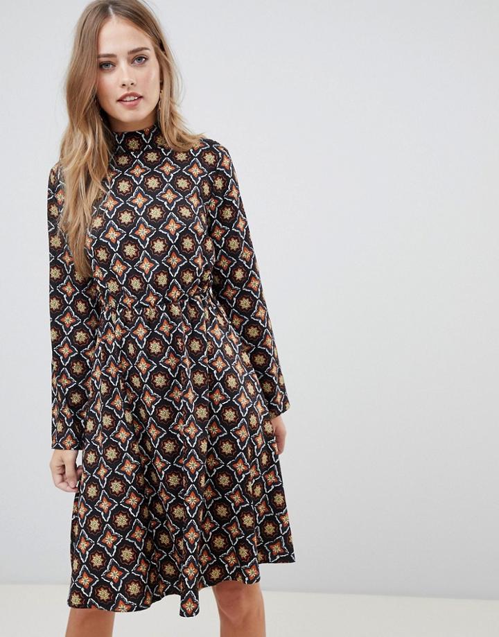 Vila Tile Print High Neck Dress - Multi