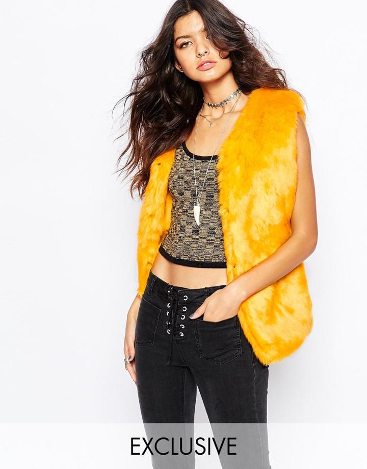 Faux London Fluffy Faux Fur Vest - Yellow