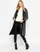 Asos Oversized Coat In Tweed With Contrast Collar - Black And White