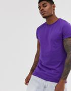 Asos Design T-shirt With Crew Neck And Roll Sleeve In Purple