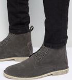 Asos Design Wide Fit Desert Boots In Gray Suede With Leather Detail - Gray