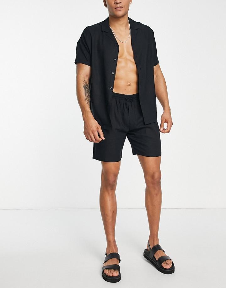 South Beach Linen Blend Beach Shirt In Black