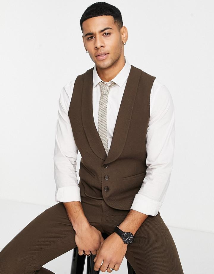 Asos Design Wedding Skinny Suit Vest In Brown Twill