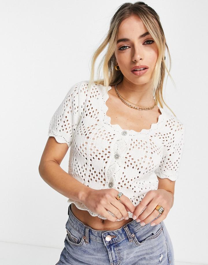 Monki Crochet Button Front Top In White