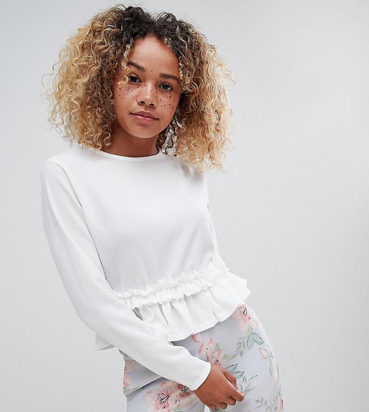 Boohoo Petite Ruffle Trim Top - White
