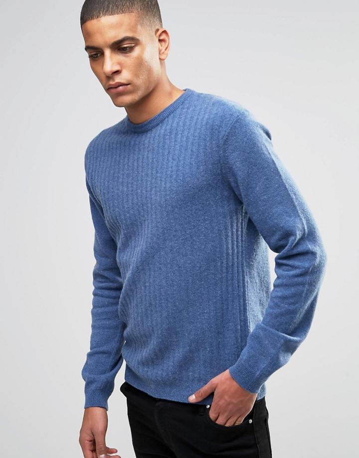 Asos Lightweight Lambswool Rich Sweater With Rib - Denim