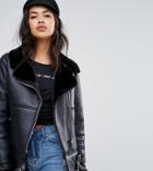 Missguided Buckle Detail Aviator Jacket - Black