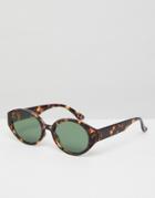 Asos Fine Frame Oval Sunglasses In Tort - Brown