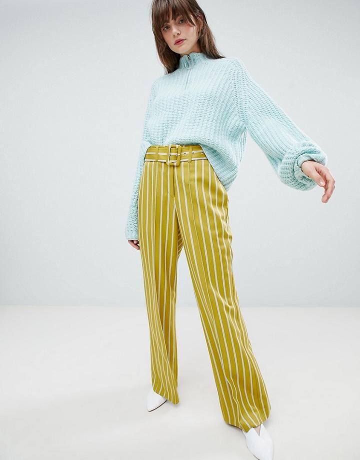 Asos Design Belted Stripe Pants-multi