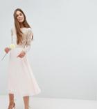 Amelia Rose Tall Embroidered Long Sleeve Midi Dress With Plunge Back Detail-pink