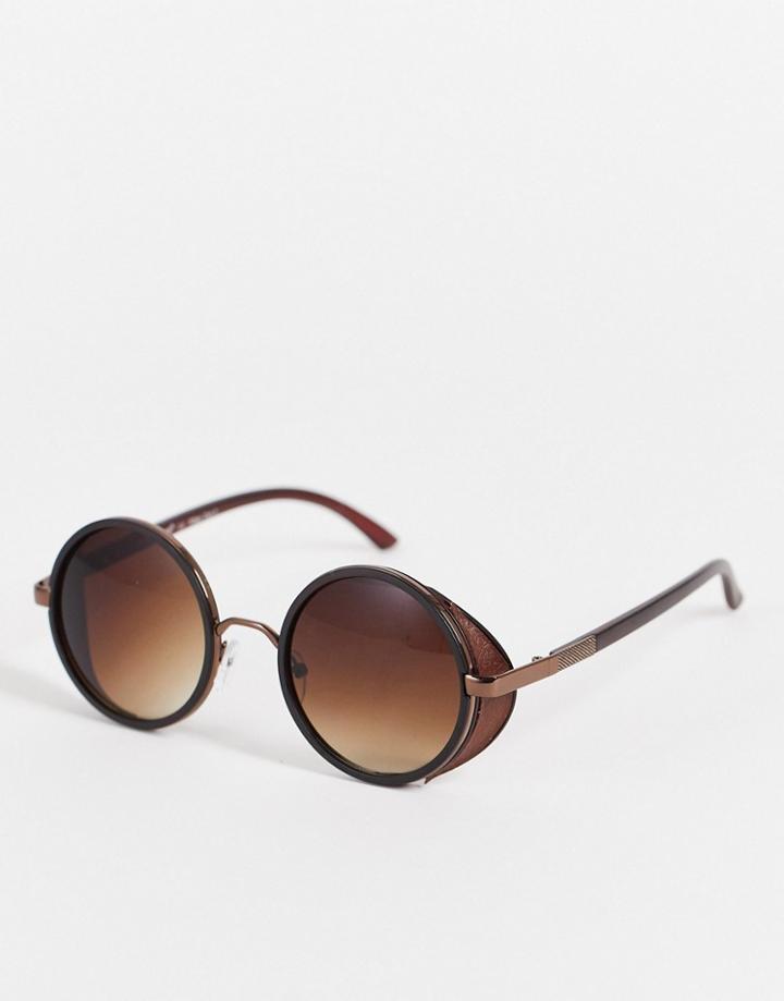 Aj Morgan Secret Service Round Lens Sunglasses-brown