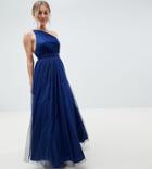 Asos Design Petite Tulle One Shoulder Maxi Dress-purple
