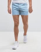 Asos Denim Shorts In Skinny Shorter Length In Bleach Blue - Blue