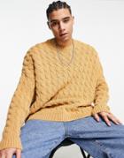 Asos Design Oversized Chunky Cable Knit Sweater In Camel-brown