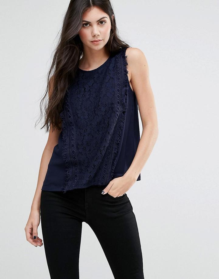 Greylin Gianna Fringe Trim Blouse - Navy