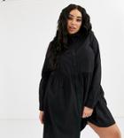 Asos Design Curve Cotton Mini Smock Shirt Dress-black