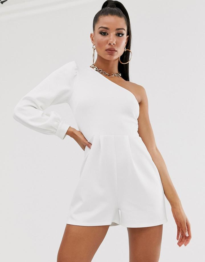 Asos Design One Shoulder Blouson Sleeve Romper - Navy