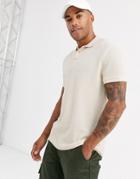 Asos Design Waffle Polo In Beige