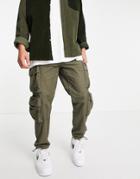 Topman Relaxed Washed Cotton Four Pocket Cargo In Khaki-white