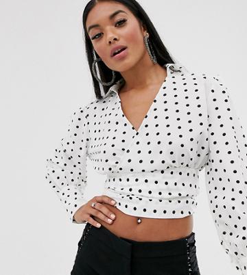 Pretty Lavish Wrap Top With Puff Shoulder - White