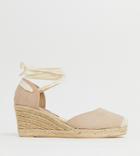 London Rebel Wide Fit Espadrille Wedges With Ankle Tie - Beige