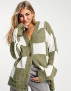 Topshop Knitted Checkerboard Cardigan In Multi